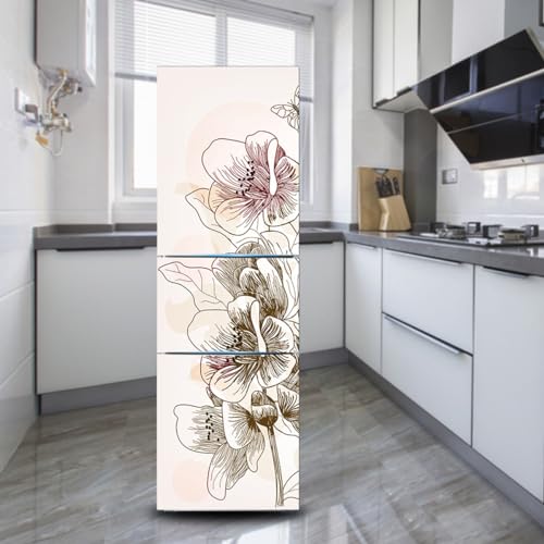 IXMLDAXD Pegatina for Nevera, Cubierta Completa for Puerta, decoración de Cubiertas de Nevera, Pegatinas de Pared for congelador, calcomanía de Cocina, Flor artística Pintada a Mano(S: 60x150 cm)