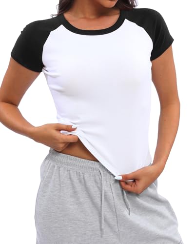 Women's Basic Summer Raglan Sleeve Crewneck T-Shirts Y2K Cute Going Out Tops Baby Tee