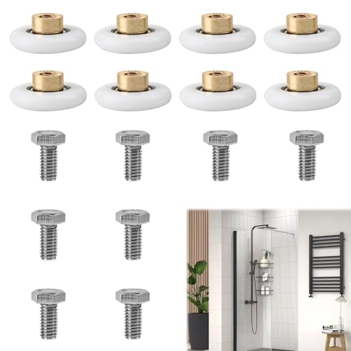 Ebksqs 8 Piezas Rodamientos Mampara Ducha 20mm   Ruedas para Puerta Corredera de Cristal con Tornillo M6, Repuesto para Mamparas de Ducha