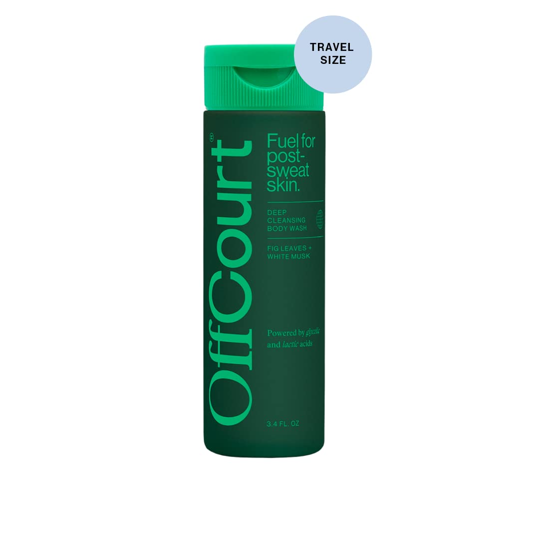 OffCourt Sulfate-Free Body Wash for Men & Women - Non-Drying Exfoliator with Glycolic & Lactic Acids Leaves Skin Fresh & Smooth with Fig Leaves and White Musk Scent, 3.4 Fl. Oz (Pack of 1)