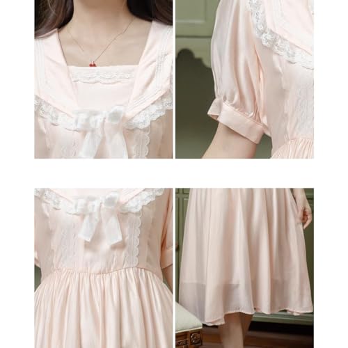 Lace Bow Doll Collar Cute Dresses for Teens Sweet Lolita Tea Party Ruffle Dress Swing A Line High Waist Casual Summer Dress4