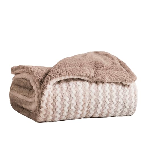 Acomoda Textil - Manta con Borreguito de Doble Cara Suave 130x160 cm Cálida y Ligera para Sofá, Sillón y Viiaje. Mantita para Cama Reversible, Elegante y Fácil de Lavar para el Hogar. (Beige)