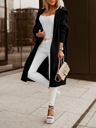 Image of Aoysky Womens Long Cardigans Cable Knitted Open Front Oversized Hooded Outerwear Sweater Coat