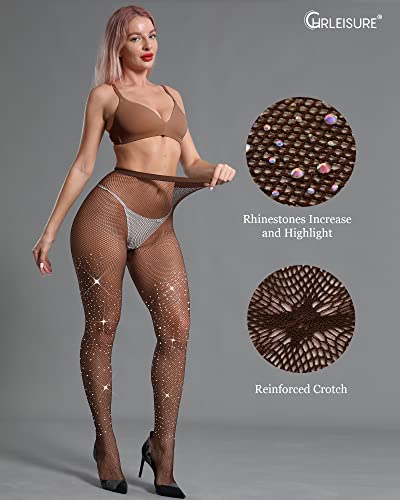 Image of CHRLEISURE Women's Sparkle Rhinestone Fishnets, Sexy Sparkly Glitter Party Concert Outfit Fishnet Stockings