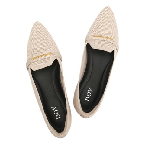 Bealin Womens Flats Dressy Pointed Toe Knit Ballet Shoes Confortable Women Soft Flats Shoes Slip On Loafer Shoes Apricot 10 Cover
