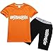 amropi Ragazzi 2 Pezzi Abbigliamento Set Estate Tuta Maglietta e Pantaloncini Completo Arancione, 13-14 Anni