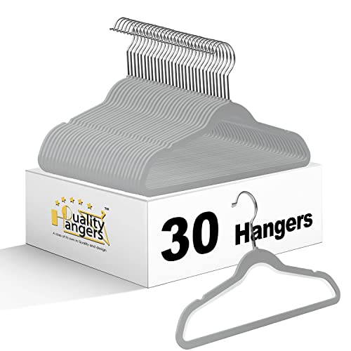 Quality Kids Plastic 30 Pack Non Velvet Non-Flocked Thin Compact Children's Hangers Swivel Hook for Shirts Blouse Coats (Gray, 30)
