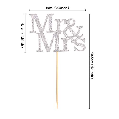 Keaziu 48Pcs Sliver Mr & Mrs Cupcake Toppers Wedding Propose Cucpake Picks Bridal Baby Shower Party Decoration Supplies #TOP5