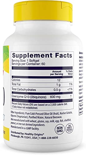 Healthy Origins Coq10 600 Mg (Kaneka Q10, Non-Gmo, Gluten Free, Heart Support, Energy Support), 60 Softgels #TOP1