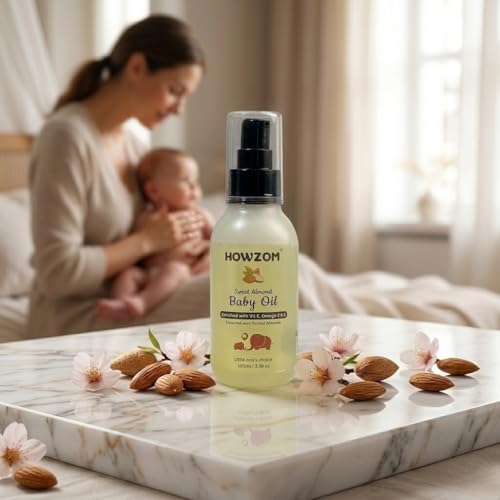 Image of Pure Sweet Almond Oil for Baby Body Massage Oil Enriched with Vitamin E & Omega-3 | Cold Pressed Badam Oil for Newborn Skin & Hair Nourishment | 100ml