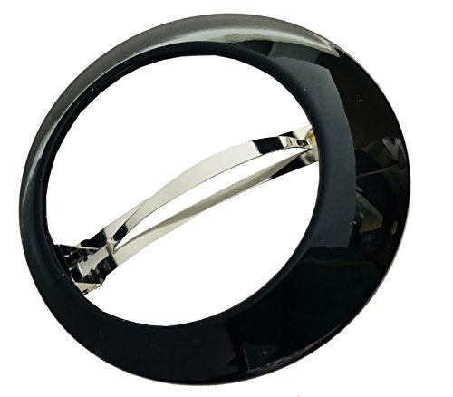 Parcelona French Big Circle Large Black Celluloid Acetate Round Side Slide Bun Hair Clip Barrette