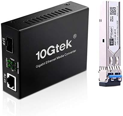 Gigabit Ethernet LWL Medienkonverter, 1Gb SFP LC Singlemode Transceiver(1310nm, 20km), 1000Base LX to 10/100/1000 to RJ45, with European Power Adapter & 1Gb SFP-LX Modul