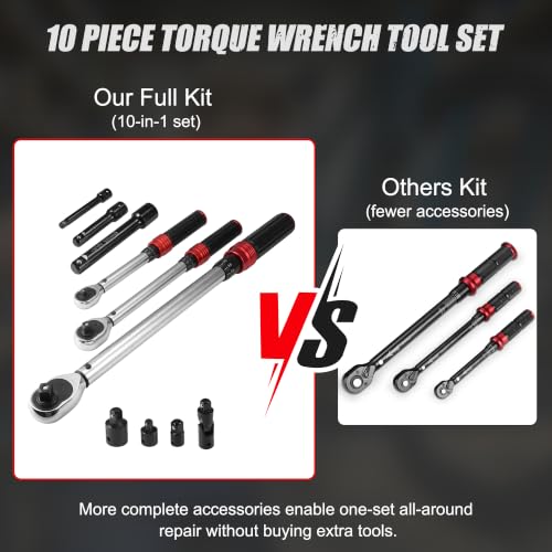 Image of 10PCS Click Torque Wrench Set 1 /4 3 /8 1 /2 Drive 72-Tooth ±3% Accuracy Kit | Torque Range 2-210 Nm Torque Wrenches with Adapters Storage Case for Bike Motorcycle Car Truck Mechanical Repair Maintenance