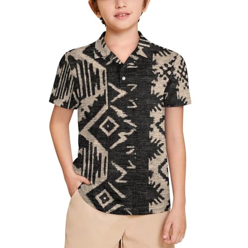 Boys' Classic Polo Shirts Short Sleeve Moisture-Wicking Golf & Tennis Shirts for Youth Teens Geometric Pattern