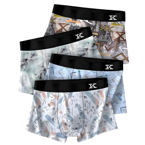 Image of Kinu Men's Comfortable Boxer Briefs Printed Design Ultra Soft Stretch Trunks Breathable Moisture-Wicking Underwear for Daily Comfort - Combo of 4
