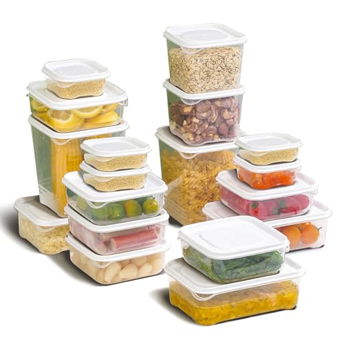 HMINYIYI 36-Piece Food Storage Containers with lids(18 Containers & 18 Lids), Plastic Food Containers for Pantry & Kitchen Storage and Organization, BPA-Free, Leak Proof, White