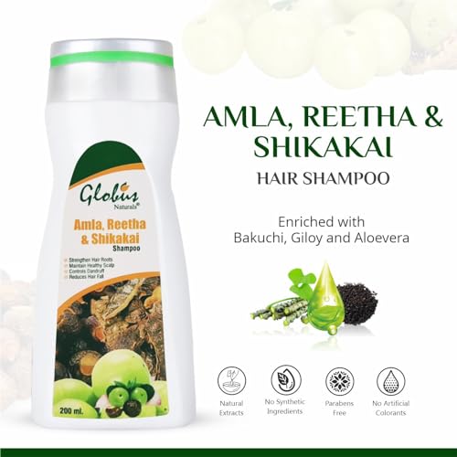 Image of Globus Naturals Amla Reetha and Shikakai Hair Shampoo, 200 ml