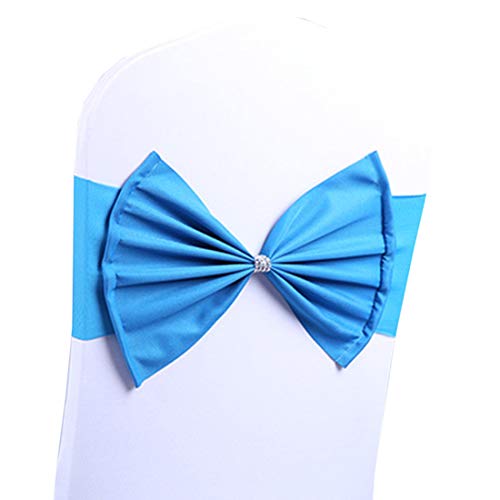 Review Discount LORIE Wedding Chair Sashes Bow Spandex Chair Cover Bands Party Chair Ribbons for Baby Shower Banquet Christmas Thanksgiving Decorations (5, Ocean Blue)