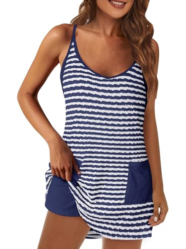 Image of Fisoew Womens Tennis Athletic Dress Mini Romper Dress with Built in Shorts Summer Vacation Outfits