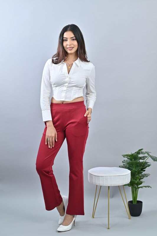Image of Mlada Bootcut Flare Pants for Women Stretch Cotton Knit Boot Cut Mid Waist Flared Trouser Elastic Waist Band Utility Pockets for Formal Office Work Wear,Travel-Regular /Plus Size