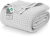 Utopia Bedding Silver 100% Cotton Waffle Blanket 300 GSM [Queen - 90x90 Inch] Soft Lightweight Breathable Bed Blanket for All Season