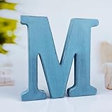 WOODOUNAI 6 Inch Rustic Blue Wood Letters Unfinished Wood Letters for Wall Decorative Blue Retro Standing Letters Sign Board Decoration for Craft Home Party Projects (M)