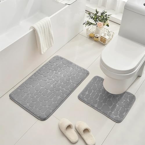 AMFUN 2PCS Tapis de Bain, 50 x 80 cm Tapis de Bain en Mousse à Mémoire de Forme, 40 x 50 cm Tapis de Toilette, Absorbant et Doux Lavable en Machine pour...