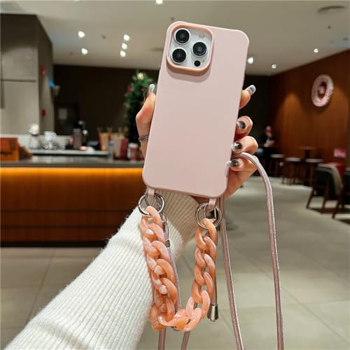 Coque iPhone 12 Mini collier sangle fine silicone finition mat toucher doux couleur rose pastel