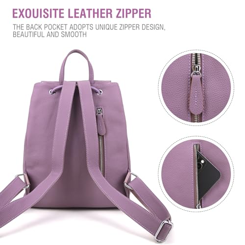 Image of BOYATU Women's Full-Grain Leather Backpack Purse, Minimal Structured Design, Work Commuter & City Travel, Compact Everyday Essentials, Fashion RFID Pocket Bag ((Purple)
