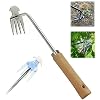 Standing Weeder and Weed Puller, Stainless Steel Multifunctional Weeder, V-Shaped Light Duty Hand Weeder, Hand Weeder Tool for Gardening with Long Handle 12 Inch Wooden Handle
