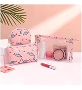 Pink Cosmetic Bag Set with Makeup Essentials, Flamingo Print