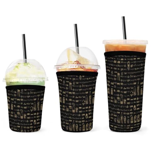 3 Pack Ancient Symbol Art Iced Coffee Sleeve for Hot Ice Drinks, Insulates Protective Neoprene Protector Cover