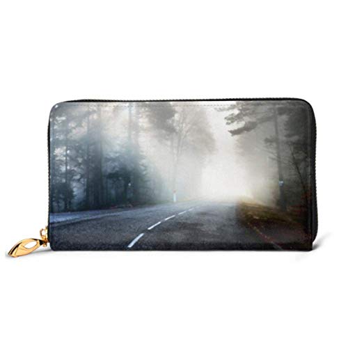 Preisvergleich Produktbild JHGFG Mode Handtasche Reißverschluss Brieftasche Asphalt Straße, die durch neblige Telefonkupplung Geldbörse Abendkupplung Blockieren Leder Brieftasche Multi Card Organizer geht