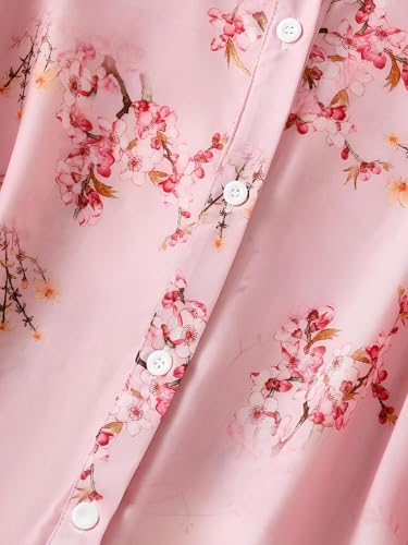 Image of Gufrina Women's Pink Floral Printed Button Down Western Shirt with Collared Neck and Half Sleeves in Relaxed Fit Style
