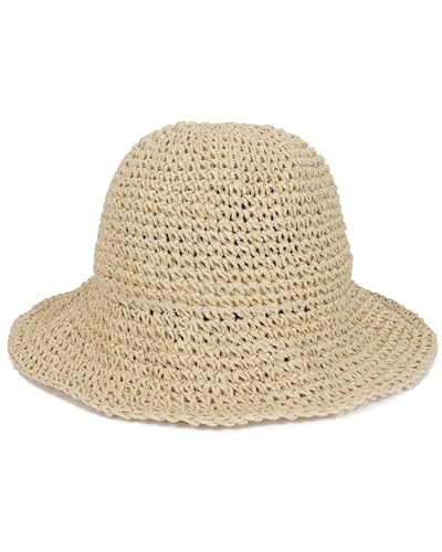 Womens Wide Brim Straw Sun Hat Foldable Floppy Crochet Beach Hat for Summer (US, Alpha, One Size, Beige)