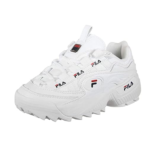 Fila Men's D-Formation Chunky Active Lace Top Round Toe Low Heel Fashion Casual Sneakers, White/Navy/Red, 9