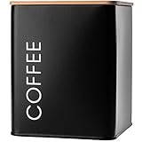 KADAX Vorratsdose mit Deckel, Vorratsbehälter aus Stahl pulverbeschichtet, Aufbewahrungsdose, Aufbewahrungsbehälter, Behälter, luftdicht, auch für Gewürze, Kakao (quadratisch, „COFFEE“, Schwarz)