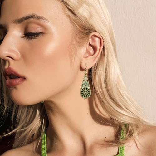 JIMARIN Vibrant Handmade Bohemian Copper Teardrop Earrings with Colorful Enamel Floral Design for Women - Image 2