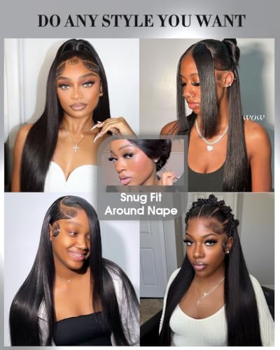 Image of Real Wear and Go Glueless Wig Human Hair Straight, 9x6 Pre-Plucked Pre-Cut Glueless Wigs, HD Transparent Lace Front Closure Wig for Women 250% Density 30 Inch (9x6 Straight, 32 inch)