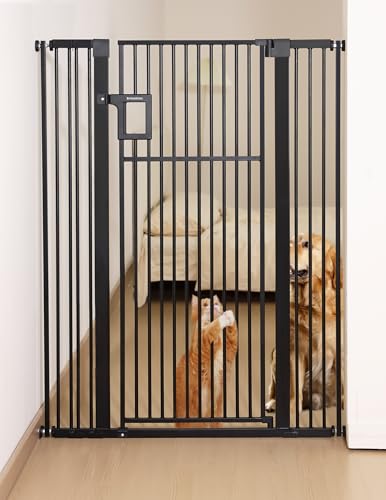 No Pawblems Upgraded 55" Extra Tall Pet Gate for Cat, 29-43" Auto Close Cat Gate for Doorways/Stairs/Hallways, NO Drilling Pressure Mounted Tall Dog Gate Indoor, 1.37" Pet-Safe Gap, Black