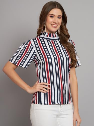 Image of THE DRY STATE Women's Rayon Casual Puff Sleeves Printed Multicolor Crop Top (S, Autumn Glory)