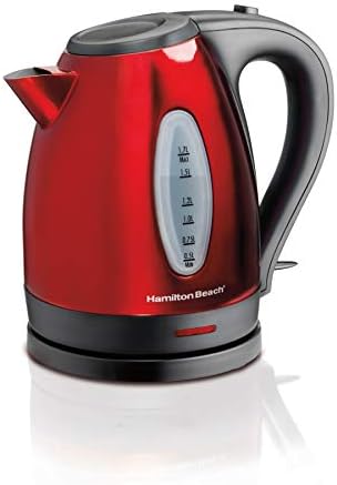 Hamilton Beach Electric Tea Kettle, Water Boiler & Heater, 1.7 L, Cordless, Auto-Shutoff and Boil-Dry Protection, Red