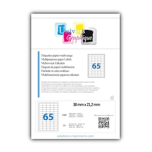 Printation 6500 Étiquettes Autocollantes Blanches 38,1 X 21,2 Mm - 100 Feuilles A4 Imprimables