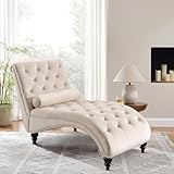 KINFFICT Velvet Chaise Lounge Indoor, Button-Tufted Upholstered Chaise Lounge Chair with Pillow for Bedroom Living Room Office Modern Leisure Recliner Sleep Sofa Chair with Tapered Legs