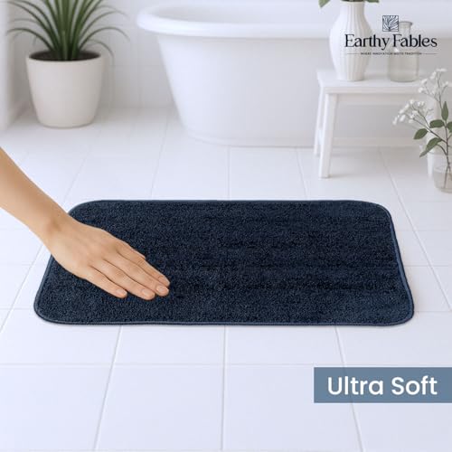 Image of Earthy Fables Soft Microfiber Bath Mat - Loop Pile, Quick Dry, Anti-Skid, Water Absorbent, Non-Slip, Machine Washable Floor Rug, Shower Mat, Door Mat for Bathroom, Bedroom, 60x40 cm - Teal