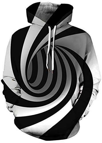 White Vortex Hoodies for Boys Cool Mens Pullover Hoodie Funny Drawstring Sweatshirt with Kangaroo Pocket Fashion Unisex Hoodies Daily School Sweatshirt Cloth Size Medium