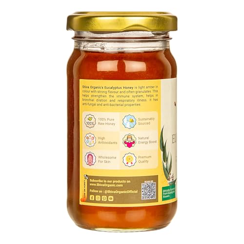 Image of Shiva Organic Raw Eucalyptus Honey 250g | 100% Pure NMR Tested | Raw and Unprocessed