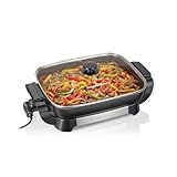 Hamilton-Beach 20.5' Durathons Ceramic Reversible Nonstick Electric Skillet, Large Cooking Surface, Adjustable Temperature Control, Easy Cleaning, Glass Lid, Dishwasher-Safe Parts, Black