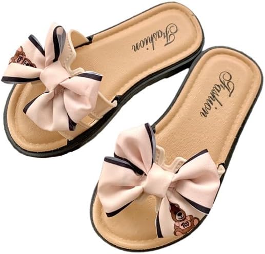 Toddler Girls Slide Sandals, Cute Bear Bow Girls Slippers, Soft Comfort Kids Summer Shoes