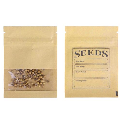 Sachets de graines papier kraft brun pochette transparente 7x9.5cm x100